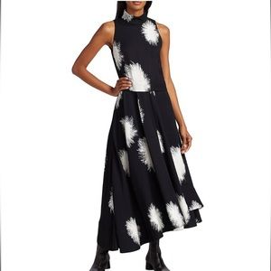Proenza Schouler Feather-Dot-Print Crepe Dress Black White Multi Size 4